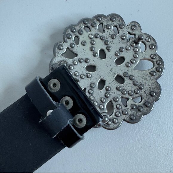 Y2K 90s Antoniazzi Firenze Genuine Patent Leather Belt Ornate Floral Buckle S/M - Picture 6 of 11